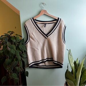 H&M Cream and Black V-Neck Sweater Vest